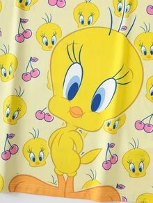 LOONEY TUNES X SHEIN Váy ngủ nữ cổ tròn in họa tiết hoạt hình dễ thương - Màu vàng - Xem 4
