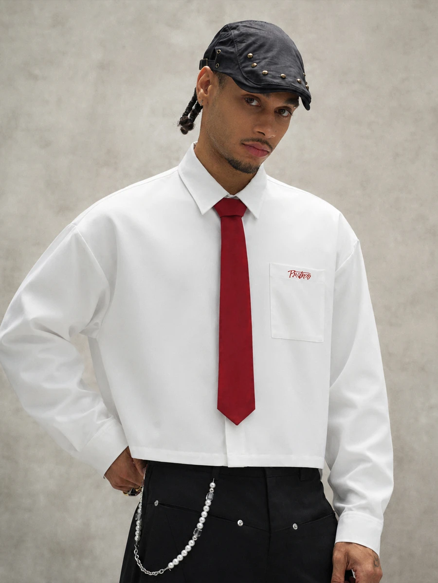 PAVTROS Men's Plus Size Minimalist Long Sleeve Pocket Shirt - White - View 1