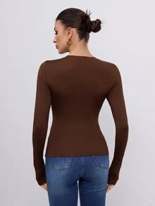 SHEIN Tall 女款三件組圓領休閒修身長袖T恤套裝 春秋冬 高個子返校穿搭 黑灰白 - 彩色 - 查看 9