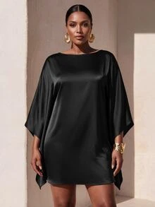 Zivah New Fall/Winter Plus Size Women's Brown Cape With Batwing Sleeves Mini Dress/Vacation/Elegant/Holiday/Party/Festival/Boho/Concert/Office/Commuting - Black - View 1