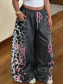 Muchica Plus Size Women's Drawstring Waist Pocket Casual Long Pants Fall - Dark Grey - View 1