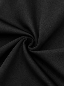 SHEIN Women's Round Neck Long Sleeve Fitted Contrast Mesh Ruffle Hem Slit Dress, Suitable For Date, Outing - Black - View 6