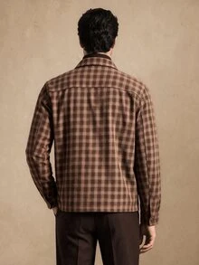 Core Aspect 2026春夏男士棕色格紋翻領夾克外套，復古休閒商務通勤街頭風外套 - 棕色 - 查看 2