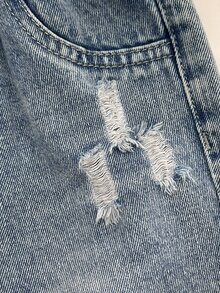 SHEIN 女童街頭風戶外百搭熱銷美式休閒百搭極簡水洗錐腳牛仔長褲 2025 全季新款適合日常穿著 - 中等水洗藍 - 查看 6