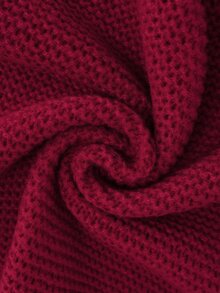 INAWLY Wine Red Chunky Knit V-Neck Cropped Cardigan For Women, Petal Sleeve Exposed Waist Short Shawl Jacket, Autumn/Winter Layering Sweater - Burgundy - View 5