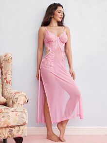 Elorette Ladies' Sexy Solid Color Sexy Lingerie Dress - Pink - View 6