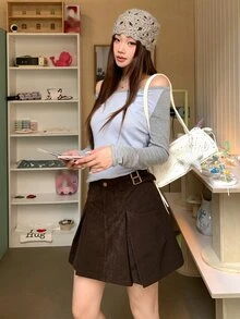 DAZY Chân váy ngắn xếp ly thường ngày cho nữ - màu nâu - Xem 9