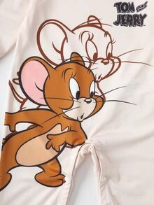 TOM & JERRY X SHEIN 男嬰卡通印花圓領連身衣 - 杏色 - 查看 5