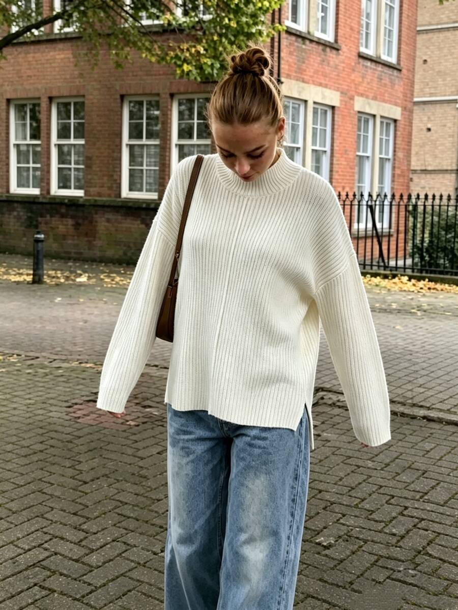 INAWLY Commuter Versatile Autumn/Winter Casual Home Travel Outdoor Comfortable Pullover Knit Sweater - Apricot - View 1