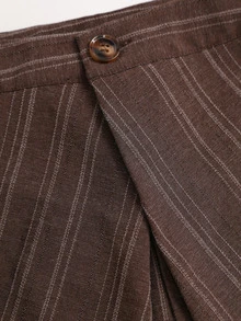 Sweetra Striped Loose Straight Leg Women's Commuter Suit Pants - Brown - View 3