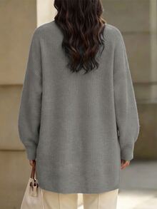 Linhara Plus Size Women Solid Color Casual Versatile Daily Cardigan - Grey - View 2
