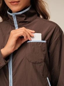 OutZeal Women Sports Jacket Gym Workout Casual Water-Resistant Multi Pockets Zip Up Jacket - Coffee Brown - View 6