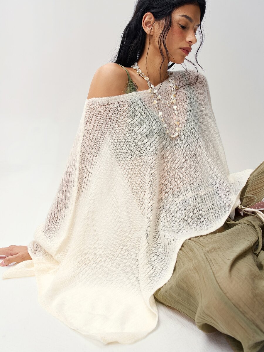 Bohemela Loose Bohemian Style Shawl Sweater - Apricot - View 1