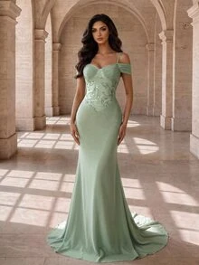 Coutiva Women's Elegant Romantic Luxury Sequin Pleated Evening Prom Gala Dinner Dress New Year Sage Green - Mint Blue - View 6