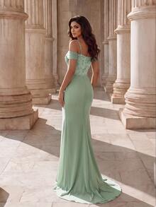 Coutiva Women's Elegant Romantic Luxury Sequin Pleated Evening Prom Gala Dinner Dress New Year Sage Green - Mint Blue - View 2