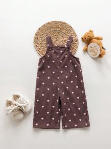 SHEIN 女嬰全印花休閒日常穿著吊帶連身褲 - 棕色 - 查看 4