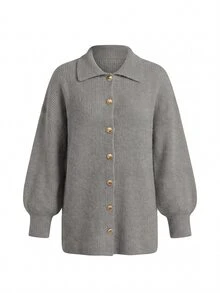 Linhara Plus Size Women Solid Color Casual Versatile Daily Cardigan - Grey - View 4