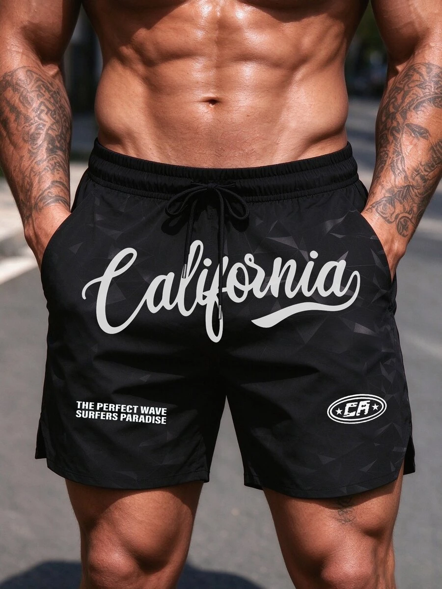 Gym Rark Men's Letter Print Drawstring Waist Sports Shorts - Multicolor - View 1