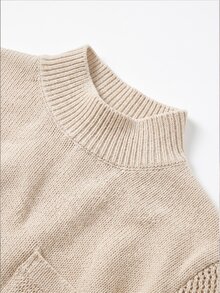 SHEIN Women's Solid Color Stand Collar Long Sleeve Pocket Design Sweater - Apricot - View 4