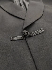 Manfinity Bizformal بدلة رجالية بلون موحد مع جاكيت بأكمام طويلة وبنطلون، مناسبة للزفاف والحفلات وحفلات التخرج والاجتماعات التجارية - الأسود - مشاهدة 6
