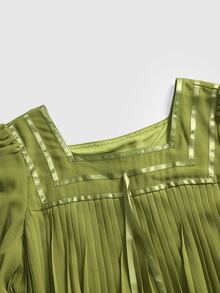 ROMWE Fairycore Chiffon Vintage Mori Style Bell Sleeve Loose Doll Hem A-Line Women's Mini Dress - Olive Green - View 3