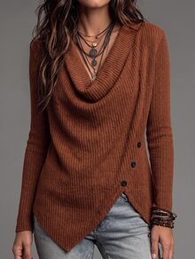 LUMIGAL Women's Solid Color Casual Versatile Daily Wear Top - Brown - View 3