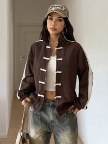StreetHx 2026 Women's Autumn/Winter New Loose Long Sleeve Chinese Style Frog Button Women's Regular Jacket,Chinese Style Modified, - Brown - View 8