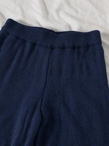 SHEIN 女童秋冬時尚圖案提花針織長袖套頭毛衣與長褲套裝 - 藏蓝色 - 查看 3