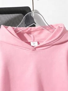 SHEIN 青少年女孩長袖連帽寬鬆黑色運動衫，萬聖節秋季派對街頭風休閒穿搭 - 粉色 - 查看 3