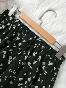 SHEIN LUNE 夏季大尺碼女款小豹紋長裙，前中鈕扣裝飾，母親節服飾 - 彩色 - 查看 3