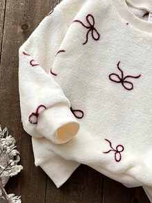 Young Girl Young Girl Young Girl Knit Solid Color Round Neck Loose Casual Autumn Winter Sweatshirt Set - White - View 3