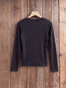 Rusticease Women's French Polka Dot Print Lace T-Shirt - Black - View 2