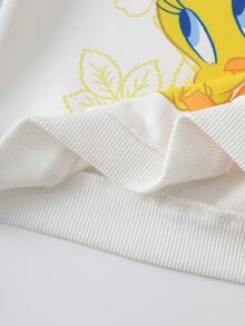 LOONEY TUNES X SHEIN Baby Girl Bow Decor Long Sleeve Sweatshirt And Textured Pants Set - Yellow - View 8