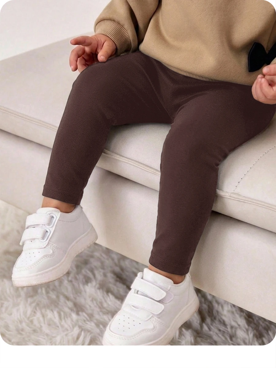 Baby Girl Elastic Waist Solid Woven School Breathable Relaxed Easy-Care Soft Bold Chic Cool Fresh Cozy Free Flowy Girls Pants - Brown - View 1