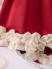 SHEIN 女嬰優雅可愛拼色蝴蝶結無袖洋裝 - 紅色 - 查看 7