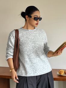 Dazy Plus Solid Color Minimalist Casual Loose Fit Pullover Sweater, New Autumn/Winter Style - Light Grey - View 3