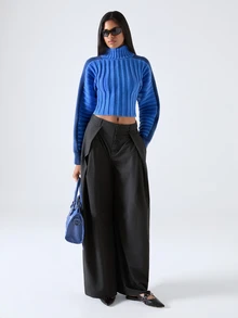 LYSMO Women's Colorblock Casual Versatile Daily Wear Long Sleeve Sweater - Blue - View 4