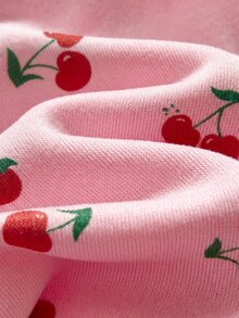 Cozy Pixies Babygirl Autumn/Winter Fleece Personalized Fashion Cherry Pattern Print Zip-Up Hoodie And Pants 2 Pieces Set, Suitable For Outings And Other Occasions - Multicolor - View 6