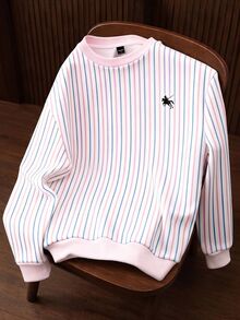 Daypath Plus Size Men's Fashion Pink Tone Striped Pullover Sweatshirt - Multicolor - View 1