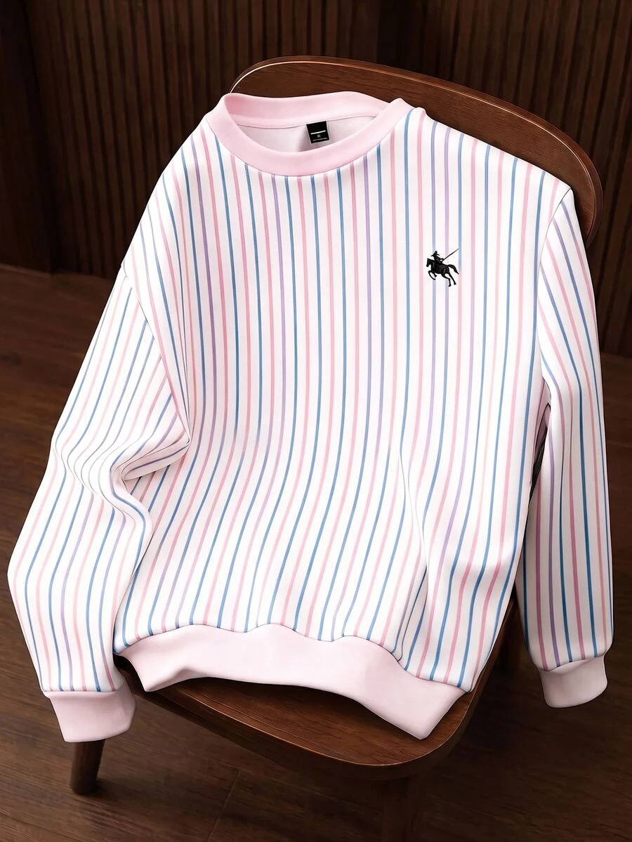Daypath Plus Size Men's Fashion Pink Tone Striped Pullover Sweatshirt - Multicolor - View 1