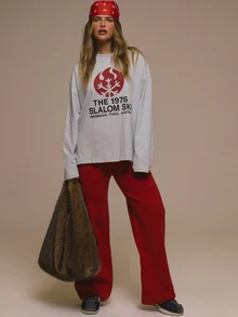 MUSERA Graphic Slogan Logo Super Oversized Long Sleeve Tee Autumn Fall Christmas Cute Holiday Alpine Drift - Baby Blue - View 2