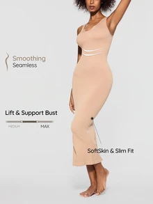 SHAPORA 1pc Women's Seamless Bodycon Waist-Cinching Tummy Control Shaping Dress, Slimming And Abdominal Control, Flat Stomach, Wearable Shapewear - Apricot - View 4