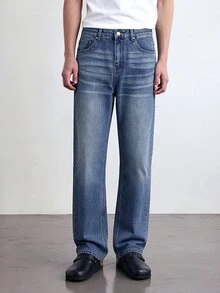 QuarKem Men's Mid-Waist Straight Leg Jeans, Vintage Distressed Washed ...