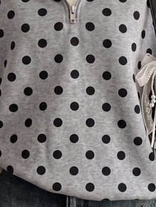 SHEIN EZwear 女款秋季新款復古圓點灰色寬鬆半拉鍊高領衛衣，厚實面料，適合秋冬，加厚款式，適用於日常通勤、約會、聚會、秋冬、夏季、派對、婚禮、海灘、畢業典禮等場合，優雅休閒，適合出遊，Y2K風格，音樂節等場合 - 淺灰色 - 查看 5