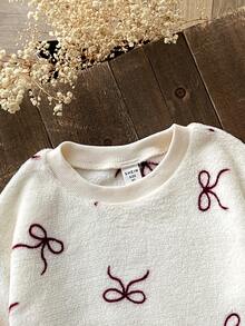 Young Girl Young Girl Young Girl Knit Solid Color Round Neck Loose Casual Autumn Winter Sweatshirt Set - White - View 4