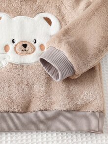 Cozy Pixies 2件組男嬰童休閒日常舒適刺繡秋冬連帽衛衣長袖抓絨運動衫與運動長褲套裝 - 卡其色 - 查看 5