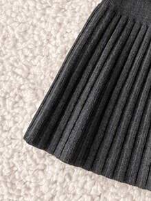 SHEIN Young Girl Solid Color Casual Versatile Daily Knit Mini Skirt - Dark Grey - View 3