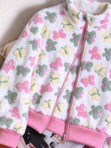 SHEIN Elladie kids Tween女孩長袖黑色拉鍊領羅紋袖口街頭酷感百搭機車風PU皮革寬鬆夾克 秋冬休閒 2010 - 粉色 - 查看 4