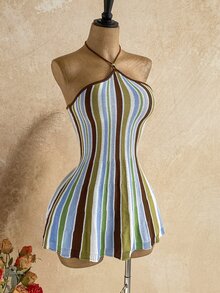 Soleia Women's Striped Casual Fashion Halter Knit Dress - Multicolor - View 3