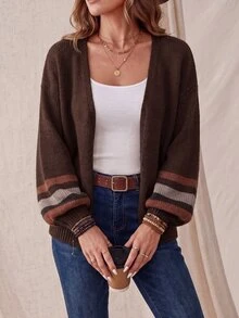 EMERY ROSE Women's Colorblock Casual Everyday Cardigan - Brown - View 7